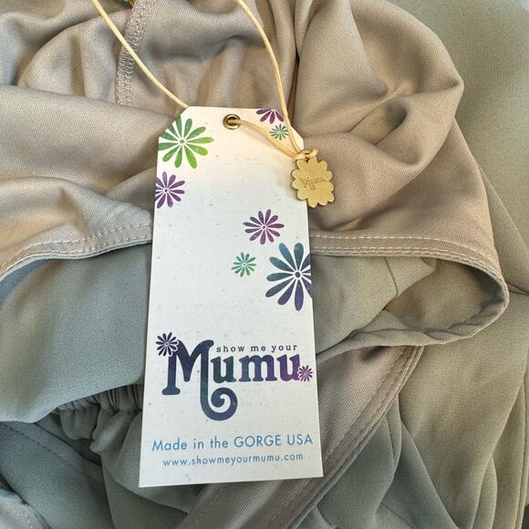 Show Me Your Mumu Kendall Soft V-Back A-Line Gown - Silver Sage Crisp NWT Small - Picture 8 of 10